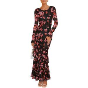 Women's Fall Floral Maxi Dress Black